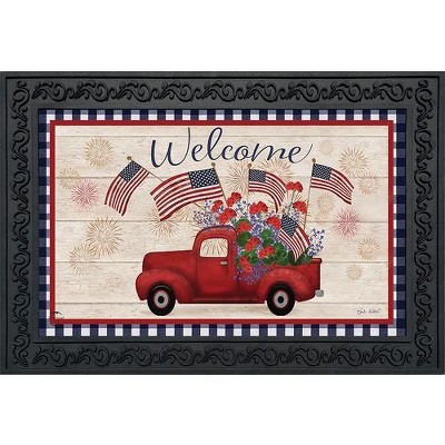 Patriotic Red Truck Welcome Outdoor Rubber Doormat