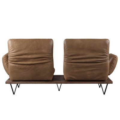 Nutmeg Top Grain Leather Round Arm Sofa with Solid Wood Base