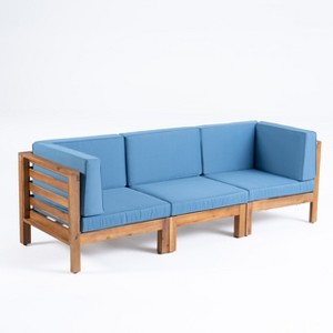 GDFStudio Cascada 90" Outdoor Acacia Wood 3 Seater Sofa with Cushions - 1 of 4