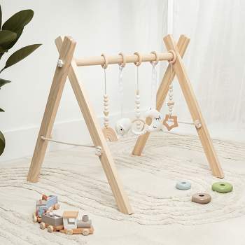 Wooden Baby Play Gym Set, Interactive Activity Center Hanging Bar with Gym Toys By Comfy Cubs