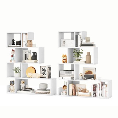 Costway 2 Pcs S-shaped Bookshelf Freestanding Stepped Etagere Bookcase ...