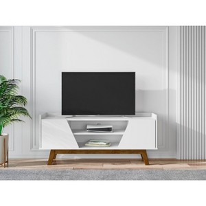 Sapphtopaz Modern TV Stand Media TV Console for TVs Up to 55" with Storage Cabinets & 2 Open Shelves TV Stand with Wood Leg for Living Room - 1 of 4