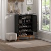 Okak Shoe Cabinet, Shoe Organizer with Three Adjustable Shevles and suspended hollow shoe changing compartment, Cabinet for Entryway, Black - 3 of 4