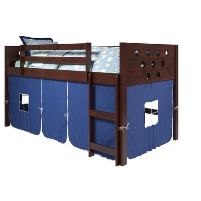 Donco Kids Circles Twin Cappuccino Low Loft Bed With Blue Tent