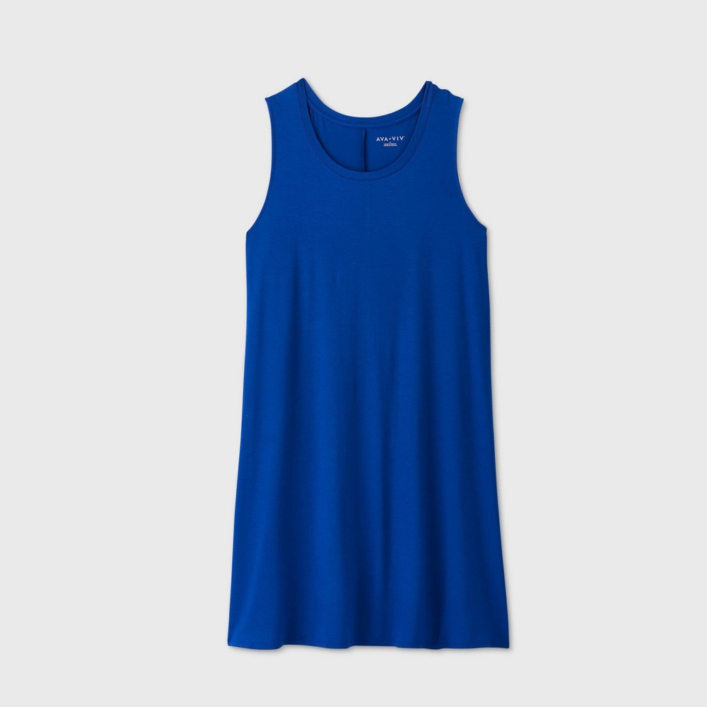 Women's Plus Size Sleeveless Swing Dress - Ava & Viv Blue 1X was $15.0 now $10.0 (33.0% off)