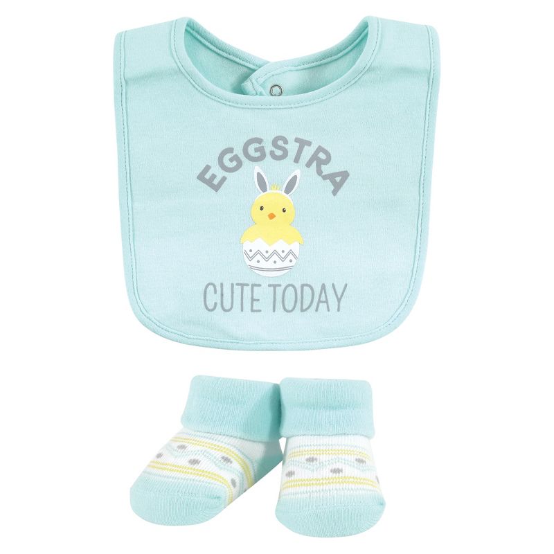 Hudson Baby Unisex Baby Cotton Bib and Sock Set, Eggstra Cute, 0-9 Months, 4 of 7