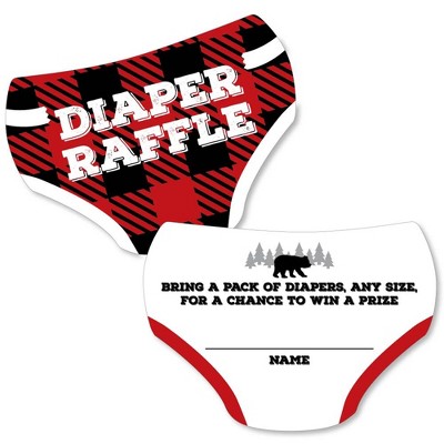 Big Dot of Happiness Lumberjack - Channel the Flannel - Diaper Shaped Raffle Ticket Inserts - Buffalo Plaid Baby Shower Diaper Raffle Game - Set of 24