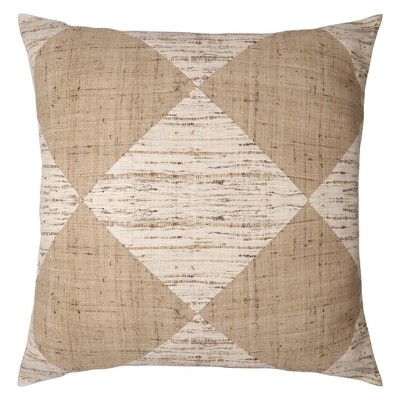 HomeRoots 24" Brown and Beige Diamond Silk Throw Pillow With Embroidery