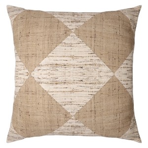 HomeRoots 24" Brown and Beige Diamond Silk Throw Pillow With Embroidery - 1 of 4