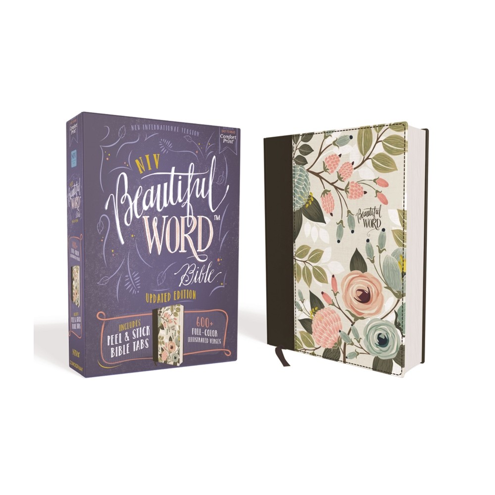 Niv, Beautiful Word Bible, Updated Edition, Peel/Stick Bible Tabs, Cloth Over Board, Multi-Color Floral, Red Letter, Comfort Print - by Zondervan