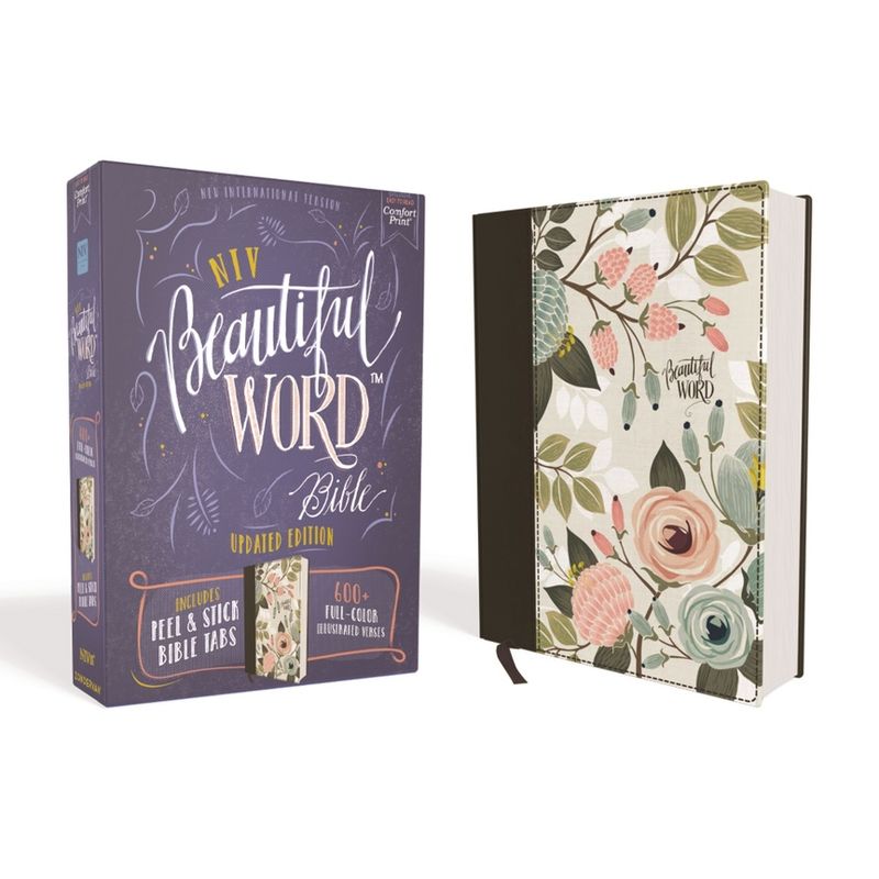 Niv, Beautiful Word Bible, Updated Edition, Peel/Stick Bible Tabs, Cloth Over Board, Multi-Color Floral, Red Letter, Comfort Print - by  Zondervan, 1 of 4