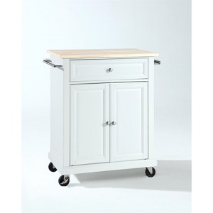HomeStock  Compact Wood Top Small Rolling Cart with Shelves, Microwave Stand with Towel Rack, White - 1 of 4
