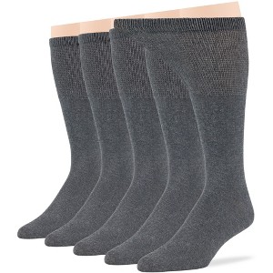Men Diabetic Non-Binding Cotton Socks - Mid Calf - Patterned Solid 5 Pack Large/XL - Black, Brown, Dark Grey, Khaki | 7BIGSTARS KINGDOM - 1 of 4