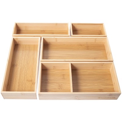 Luminuxe Bamboo Drawer Organizer Set, 5 Piece Non-Slip Versatile Storage Trays for Kitchen Utensils, Bathroom Essentials, Makeup & Jewelry Drawer Organizer Set — фото 8