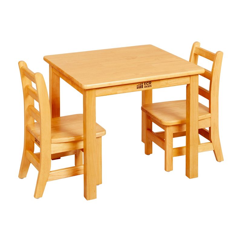 ECR4Kids 24in x 24in Rectangular Hardwood Table with 20in Legs and Two 10in Chairs, Kids Furniture, 1 of 11