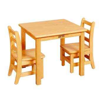 ECR4Kids 24in x 24in Rectangular Hardwood Table with 20in Legs and Two 10in Chairs, Kids Furniture