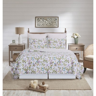 Carley Twin Blue Cotton Reversible Floral Quilt Set