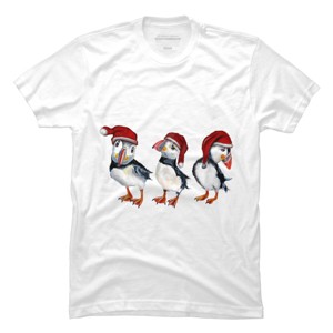 Men's Design By Humans Christmas Puffins By msmart T-Shirt - 1 of 4
