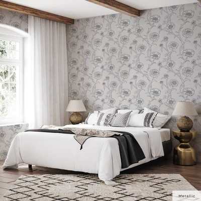 Black and White Floral Peel and Stick Wallpaper Roll