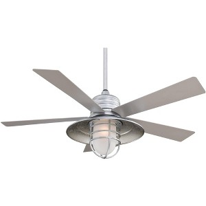 54" Minka Aire Industrial Outdoor Ceiling Fan Galvanized Silver Acid Etched Glass Wet Rated for Patio Exterior Porch Gazebo Garage - 1 of 4
