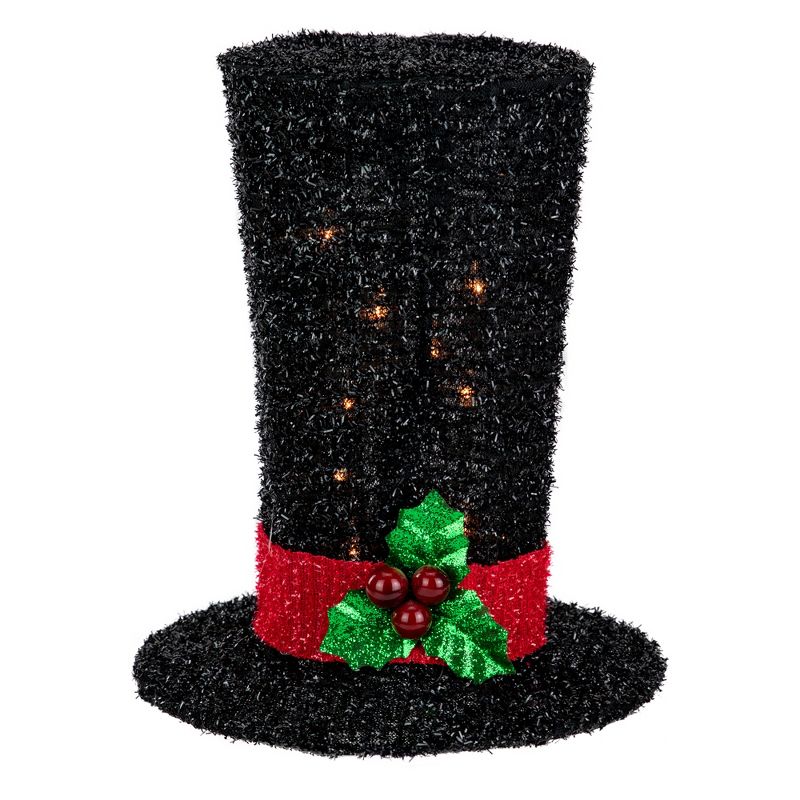 Northlight 9.25" Lighted Black Tinsel Top Hat Christmas Tree Topper, Clear Lights, 1 of 5