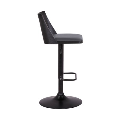 Milan Adjustable Swivel Gray Faux Leather & Black Wood Barstool