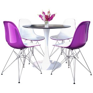 LeisureMod 5-Piece Dining Set, 35" Round Dining Table, White Iron, 4 Side Chair in Chrome - 1 of 4