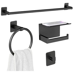 Itopfox Matte Black Bathroom Hardware Set 4 Piece Includes 24 Inch Towel Bar Towel Ring Towel Hook Toilet Paper Holder with Shelf Stainless Steel - 1 of 4