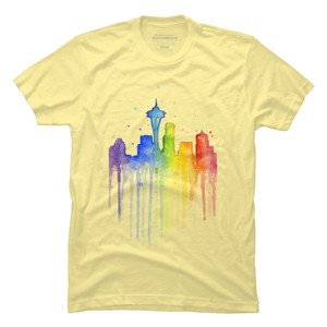 Men's Design By Humans Seattle Skyline Rainbow Watercolor By OlechkaDesign T-Shirt - 1 of 3