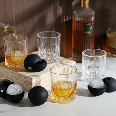 Admiral Crystal Whiskey Glass Set with Silicone Ice Sphere Molds in Wooden Box
