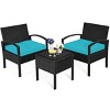 Tangkula 3 Pieces Patio Set Outdoor Wicker Rattan Furniture w/ Cushions Turquoise - 3 of 4