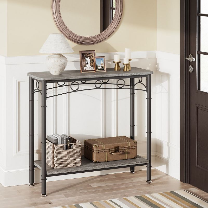Small Console Table, 31.5" L x 11.8" W x 31.8" H Sofa Table with Storage, 2 Tier Behind Couch Table for Living Room, Entryway, Hallway, Foyer - Grey, 2 of 8
