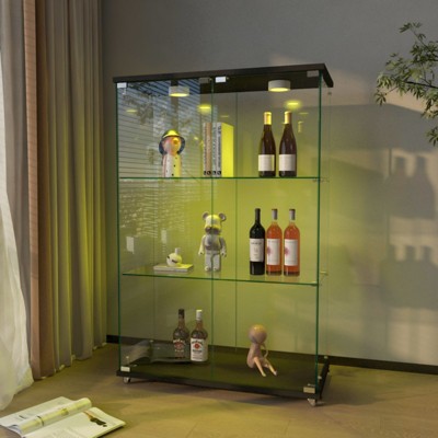 FURNIinspire Utility Storage Cabinets Elegant Display Cabinet with Smooth Glass Panels and Versatile Placement Options, Black, 32.09"*14.37"*47.9"