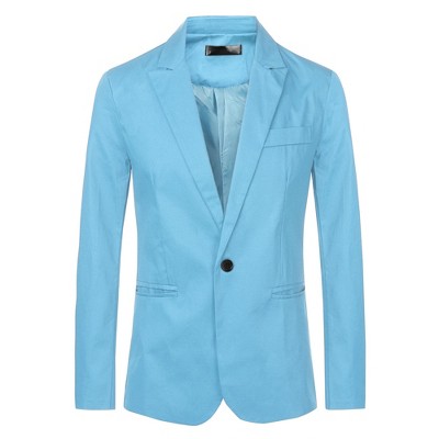 Lars Amadeus Men's Casual One Button Slim Fit Lightweight Blazer Light Blue Small — фото 2