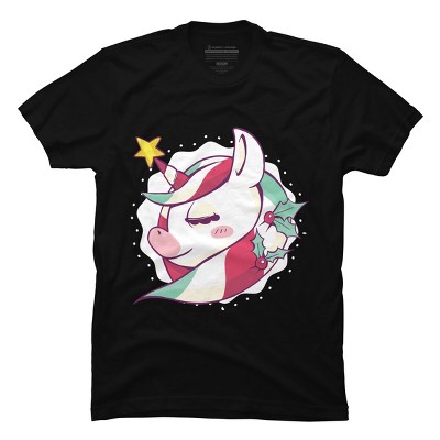 Girl's Design By Humans Striped Christmas Unicorn By rasok T-Shirt
