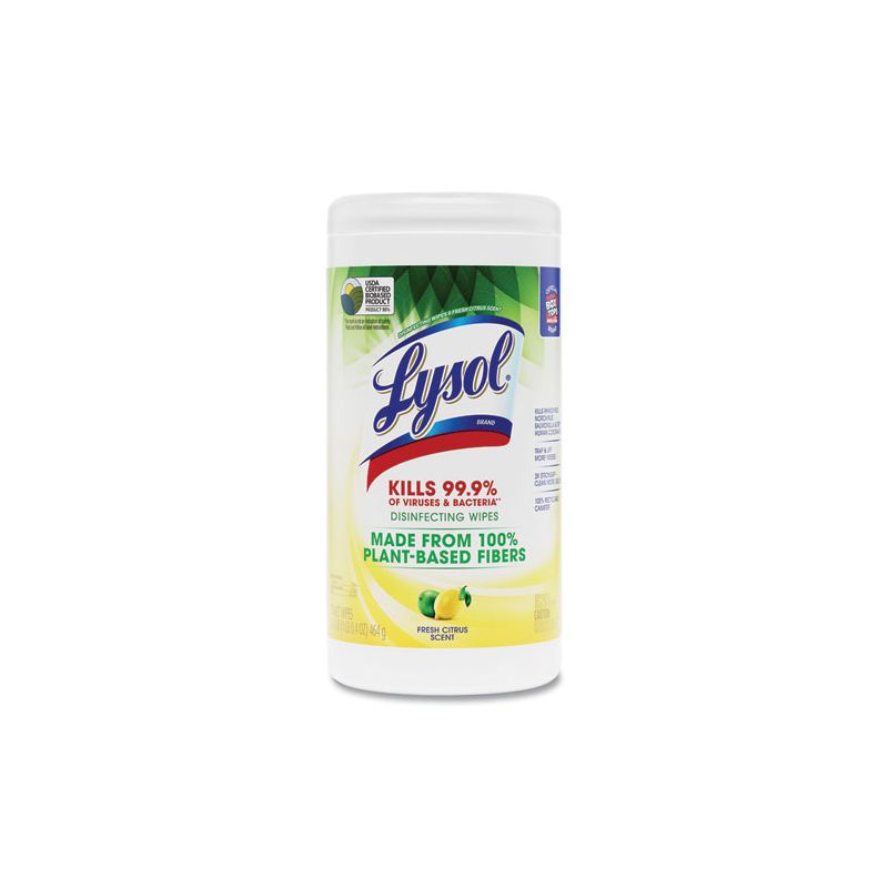 LYSOL Brand Disinfecting Wipes II Fresh Citrus, 1-Ply, 7 x 7.25, White, 70 Wipes/Canister, 6 Canisters/Carton, 1 of 8