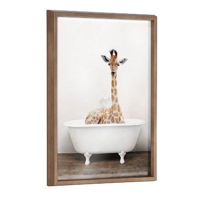 18" x 24" Blake Giraffe 2 in Tub Printed Glass Framed Wall Canvases by Amy Peterson Art Studio Gold - Kate & Laurel All Things Decor