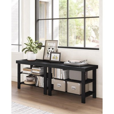 Black Bamboo 3-Tier Shoe Rack Bench with Storage