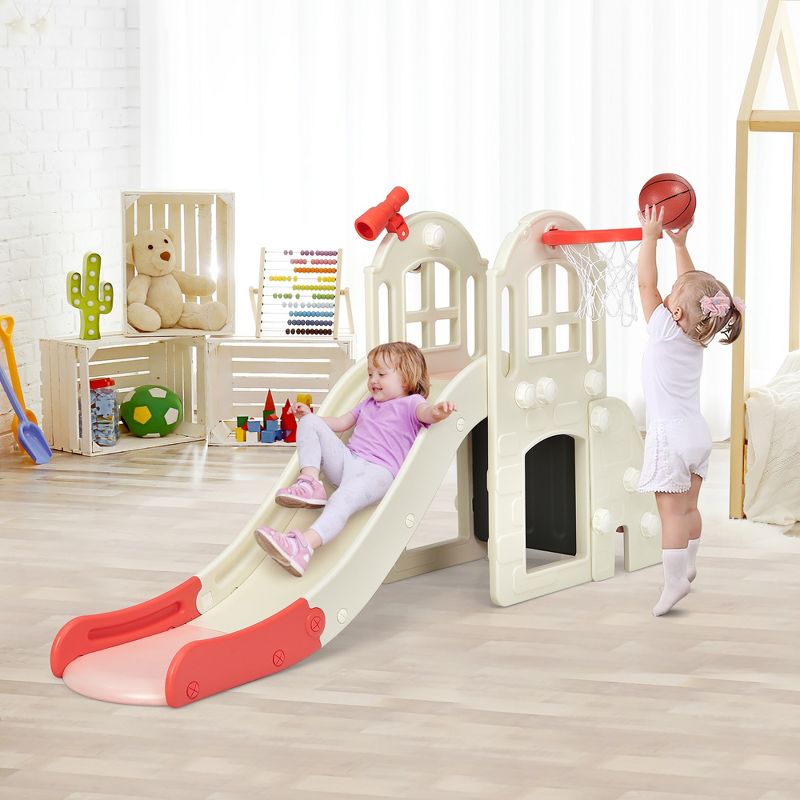 Costway 6-In-1 Large Slide for Kids Toddler Climber Slide Playset w/ Basketball Hoop, 2 of 11