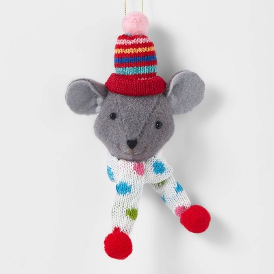 Animal Head with Scarf Mouse Christmas Tree Ornament Gray - Wondershop™