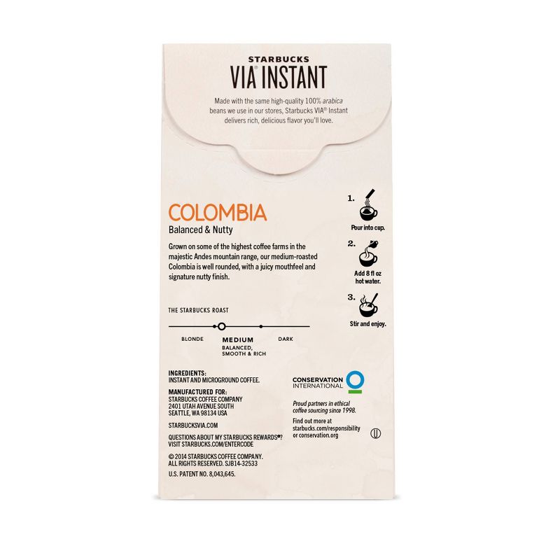 Starbucks VIA Instant Coffee Medium Roast Packets &#8212; Colombia &#8212; 1 box (8 packets), 6 of 9