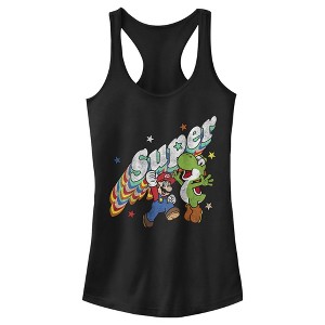 Juniors Womens Nintendo Mario and Yoshi Retro Super Racerback Tank Top - 1 of 4