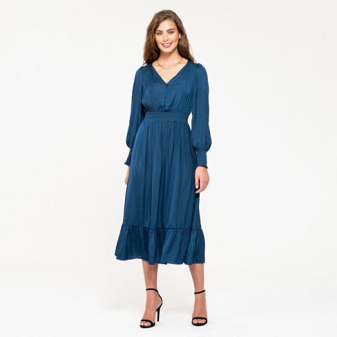 August Sky Women's Smocked Cinched Midi Dress - image 1 of 4