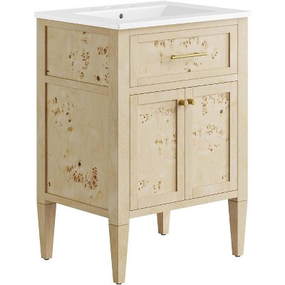 Modway Elysian 24" Wood Bathroom Vanity in White Burl with Ceramic Sink Basin