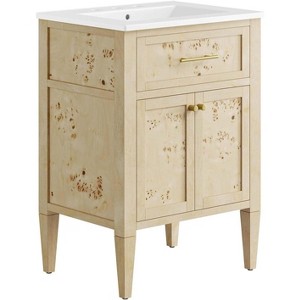 Modway Elysian 24" Wood Bathroom Vanity in White Burl with Ceramic Sink Basin - 1 of 4