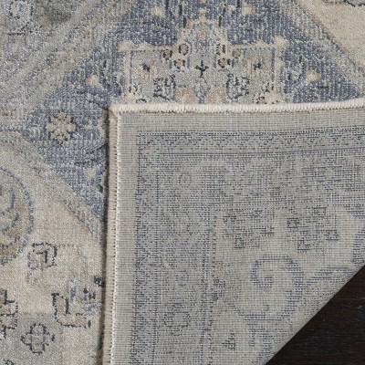 Handmade Cream and Blue Round Viscose Area Rug