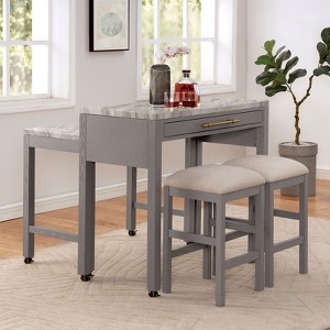 XIYUYEU Dining Table Set Rustic Counter Height Dining Table Faux Marble Top with Stools for Kitchen - 1 of 4