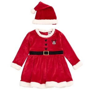 Disney Minnie Mouse Minnie Mouse Christmas Dress Santa Hat Outfit Set Toddler - 1 of 4