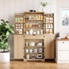 Kitchen Pantry Cabinet, 72-Inch Tall Storage Cabinet with 4 Rattan Doors and Adjustable Shelves, Freestanding Wood Cupboard Organizer - 2 of 4
