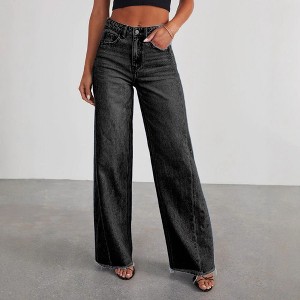 BLUEMING Women's Wide Leg Jeans High Waisted Strechy Raw Hem Denim Pants - 1 of 4